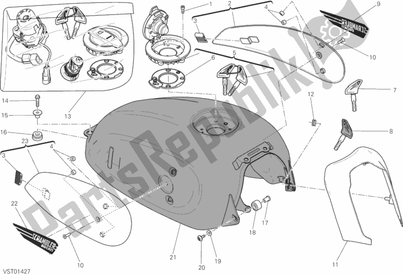 Alle onderdelen voor de 030 - Brandstoftank van de Ducati Scrambler Icon Thailand 803 2015
